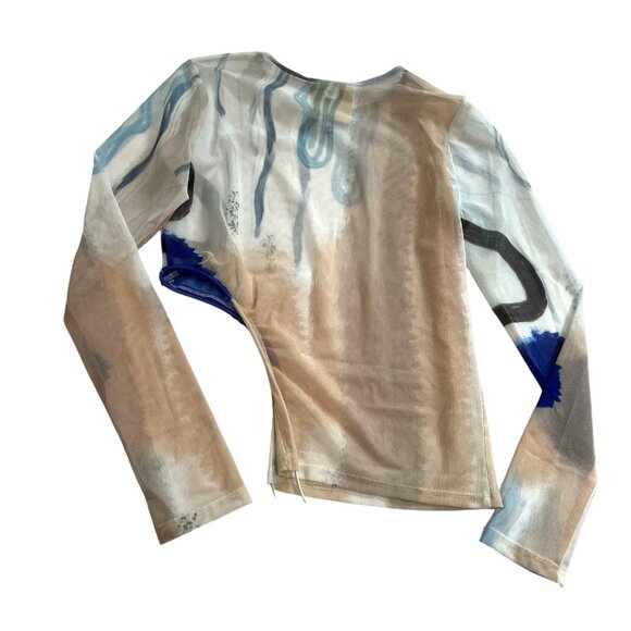 Jeu Illimite Mesh Asymmetrical Top in Watercolor - Picture 3 of 4